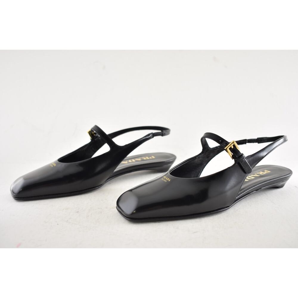 Prada Black Leather Square Toe Mary Jane Slingback Ballerina Ballet Flat 36 - Picture 13 of 16